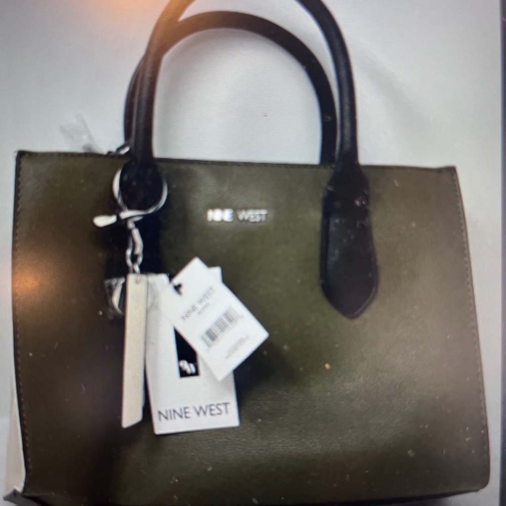 NWT Nine West Green and Black Satchel with Structured Design